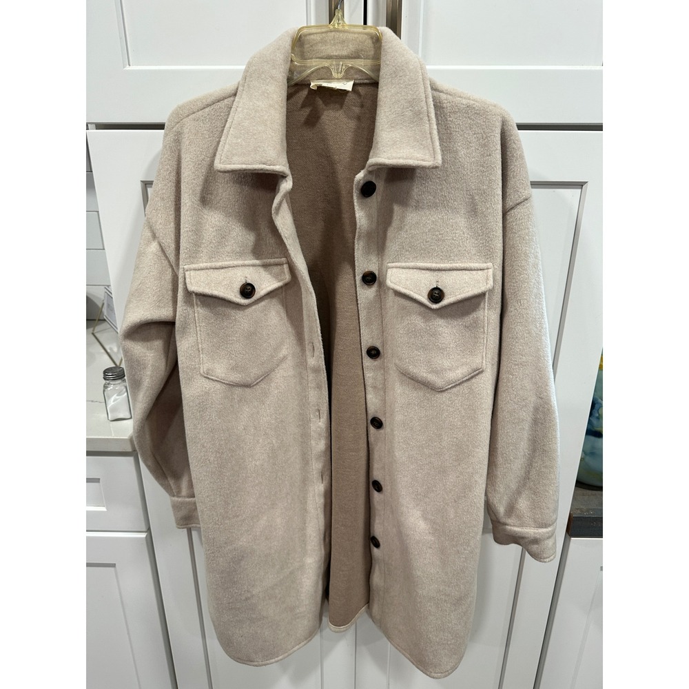 Marled Womens Oatmeal Beige Longline Shacket Oversized Shirt Jacket Medium